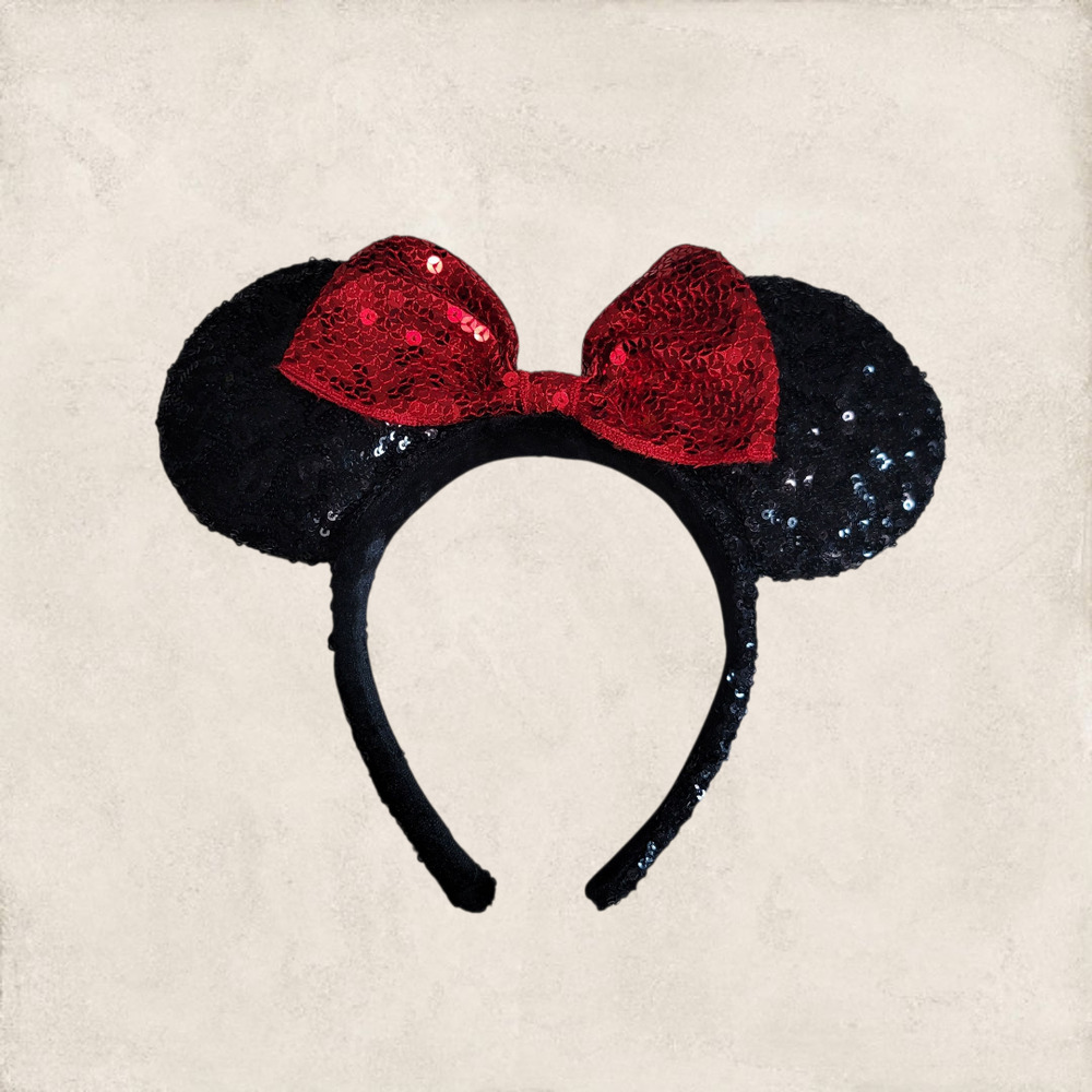 Disney Parks Black Sequin Minnie Mouse Ears with Red Bow
